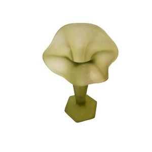 VINTAGE LT GREEN FROSTED GLASS VASE RUFFLED FLUTED EDGE FLOWER SHAPE